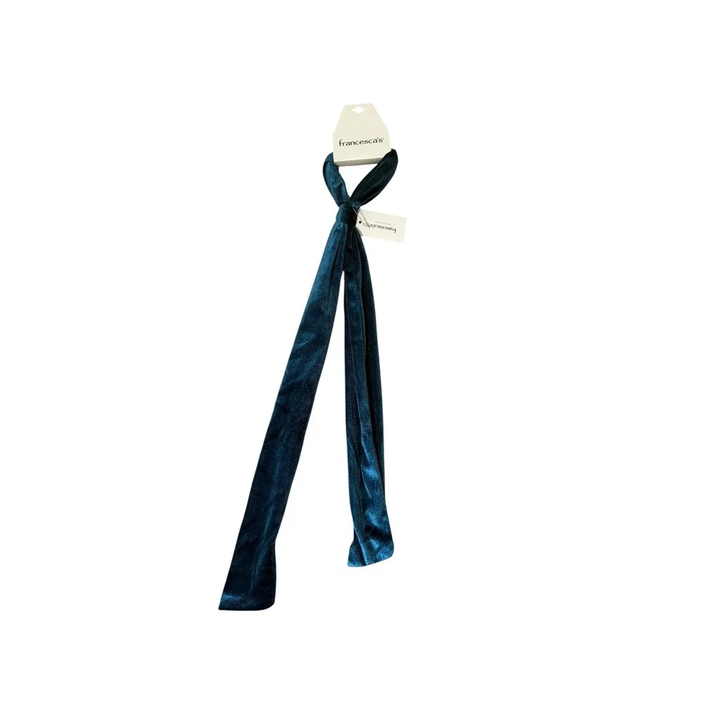 Francescas Teal Blue Velvet Skinny Scarf Hair‎ Tie Bag Accessory NWT